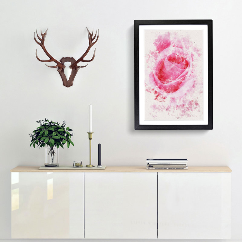 Pink Rose Petals - Picture Frame Painting Print, 33cm H x 24cm W x 2cm D, Black Framed