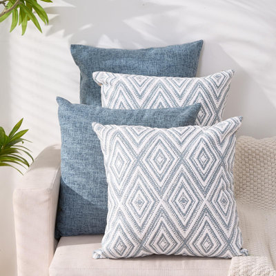 Ensemble de 4 housses de coussins décoratifs en lin pour housse de coussin en lin pour canapé-lit de 18 po x 18 po, bleu