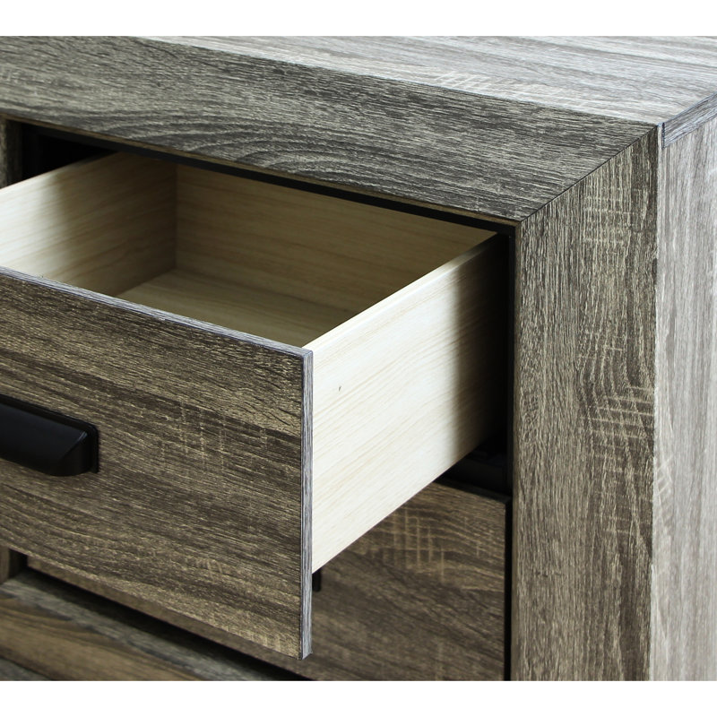 Gray Nightstand With Weathered Finish - 2 Generous Drawer Options, Metal Center Glides, Shaker Leg Design, Build, 3D Paper Veneer, Edge Treatment, 24" W X 27" H 17" D Grain Functional 2 Glide System,