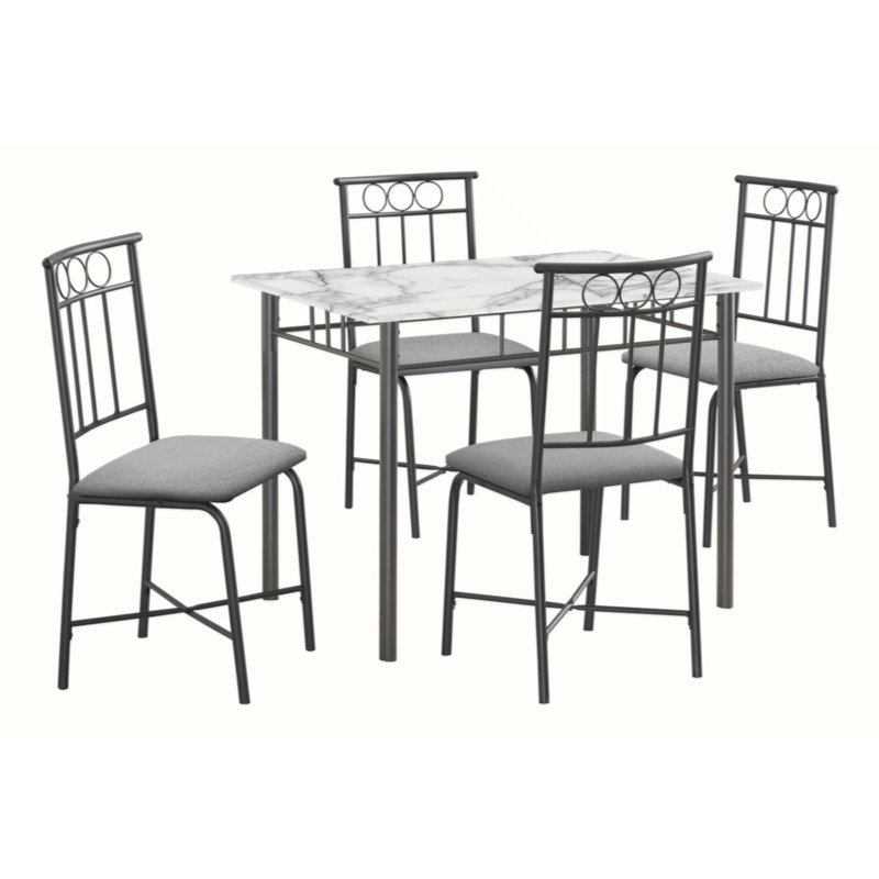 Ensemble de table de salle à manger 5 pièces Janice, plateau rectangulaire, 4 chaises, métal noir