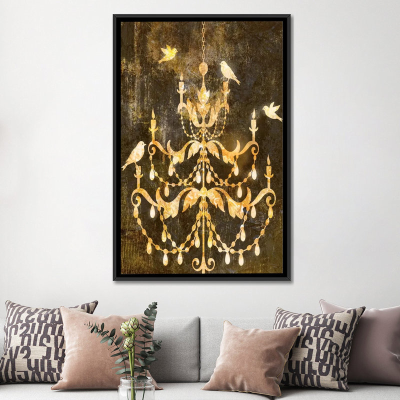 « déco gold angoisse i », impression sur toile, H 26 po x l 18 po x P 1,5 po, Toile avec cadre noir, Pas de tapis