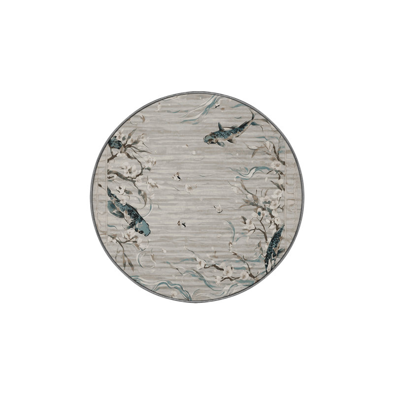 Tapis gris soyeux et moelleux, Rond 5 pi
