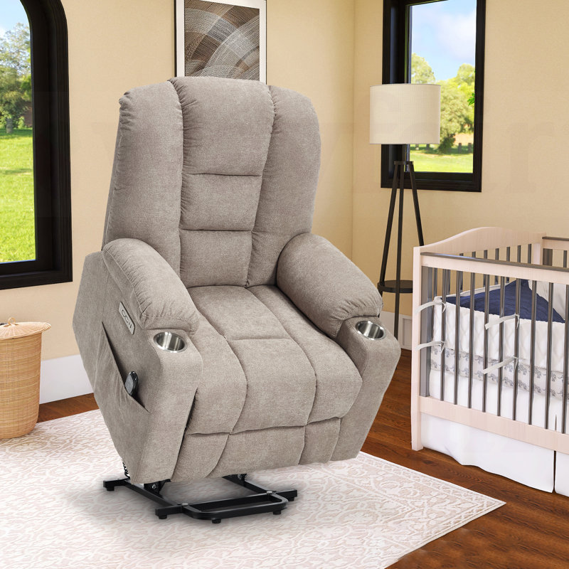 Muli 39.80"W Power Lift Recliner Chair with Massage and Heat., Brown