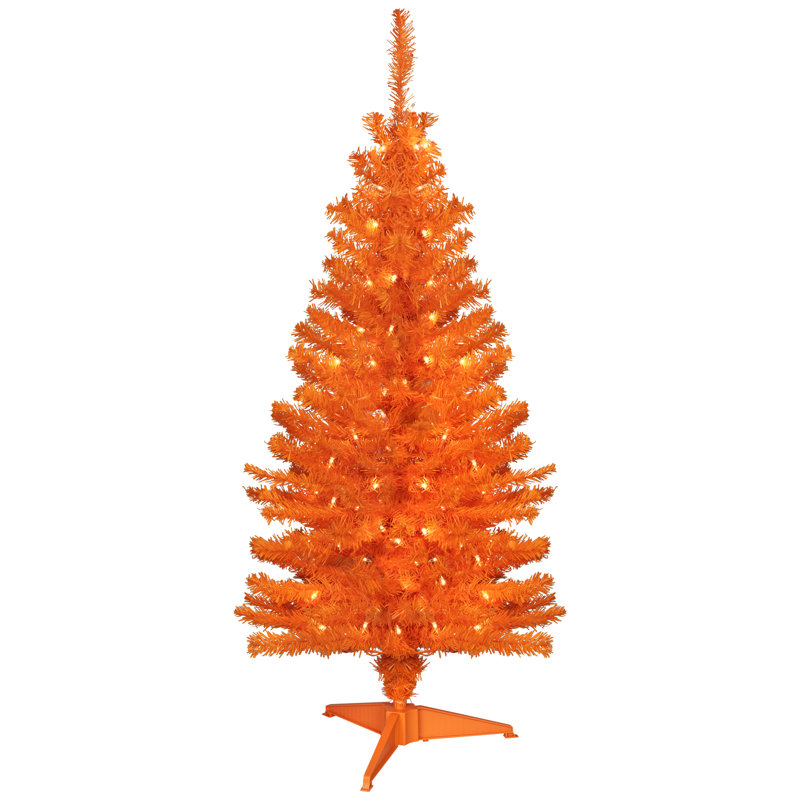 Arbre de Noël pin artificiel pré-éclairé - orange - lumières claires, 4'