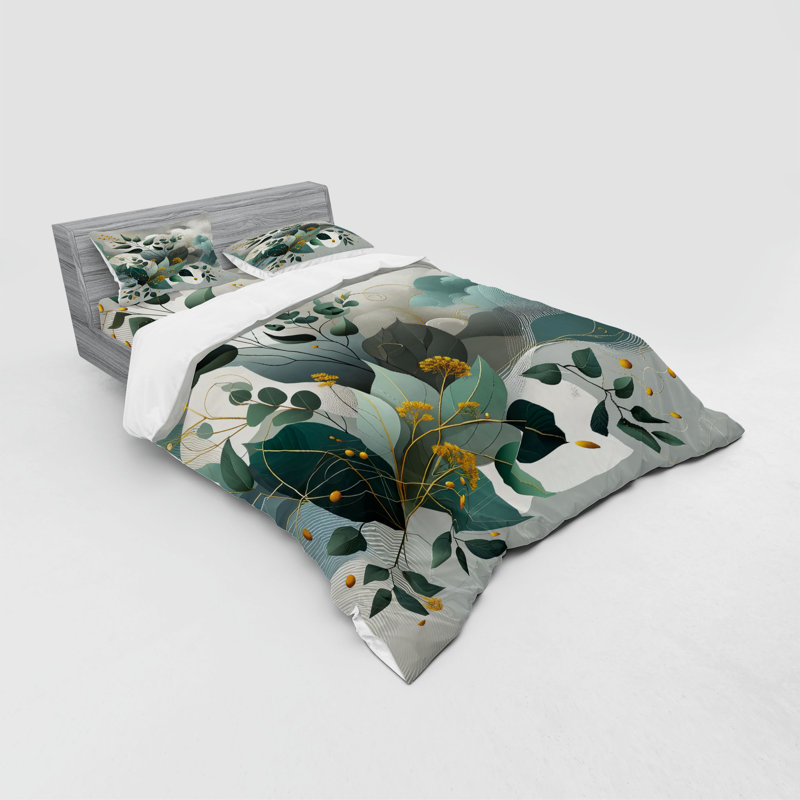 Ensemble de literie à feuilles d'eucalyptus Ambesonne et bleu sarcelle vert foncé