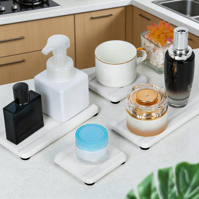Ensemble de 4 plateaux de séchage, porte-savon en pierre naturelle absorbant l'eau et sous-verre pour lavabo de salle de bain et comptoir de cuisine, séchage rapide et conception antidérapante avec tampons en silicone