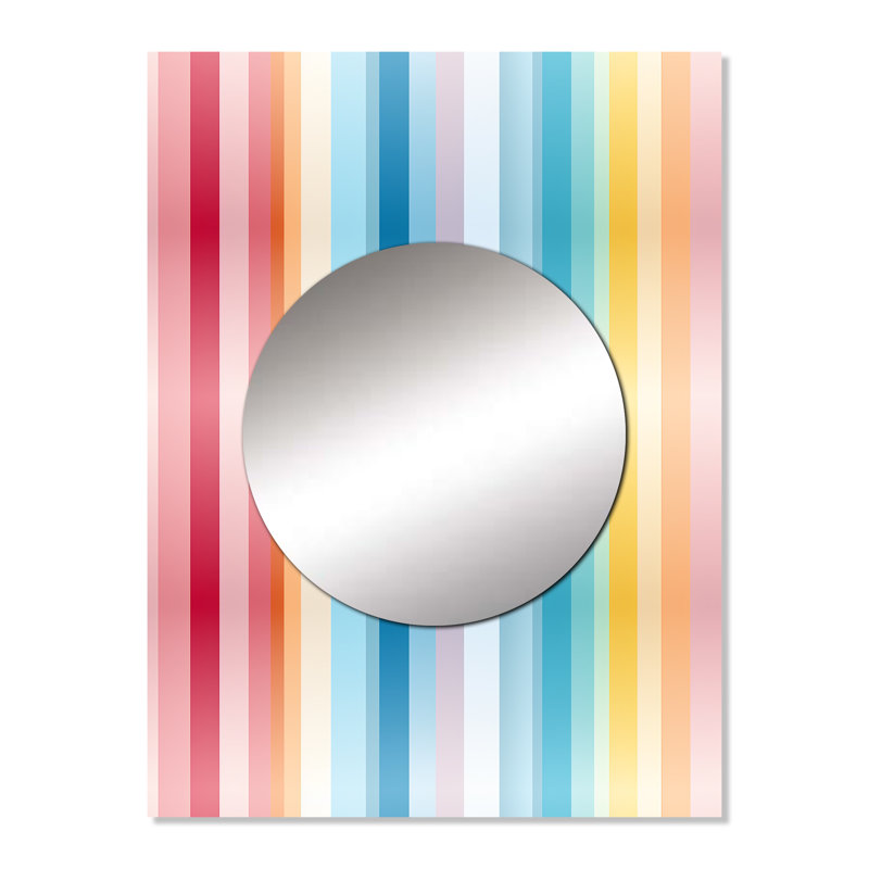 «Tesora Rainbow Colors Candyland Stripes» à rayures - miroir mural unique à rayures, miroir moderne, impression d'art en métal