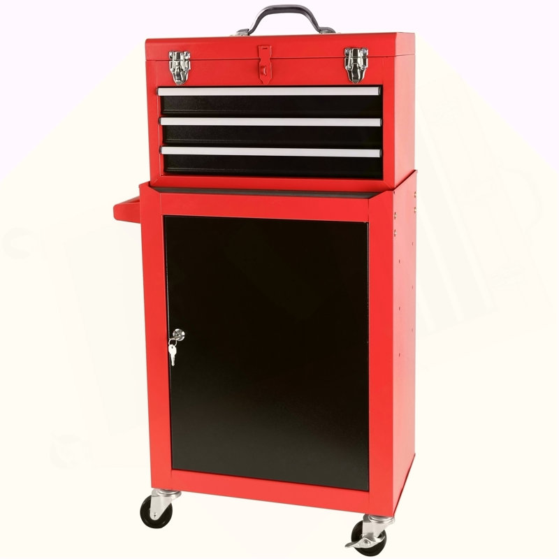Coffre à outils roulant à 3 tiroirs avec roulettes, coffre à outils avec grande armoire de rangement et tablette réglable, coffre supérieur portable amovible avec coffre à outils pour le garage et l'entrepôt