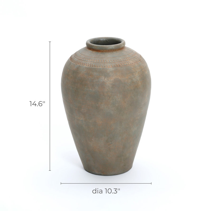 Rustic Brown Terracotta 14.6-Inch Tall Urn Vase