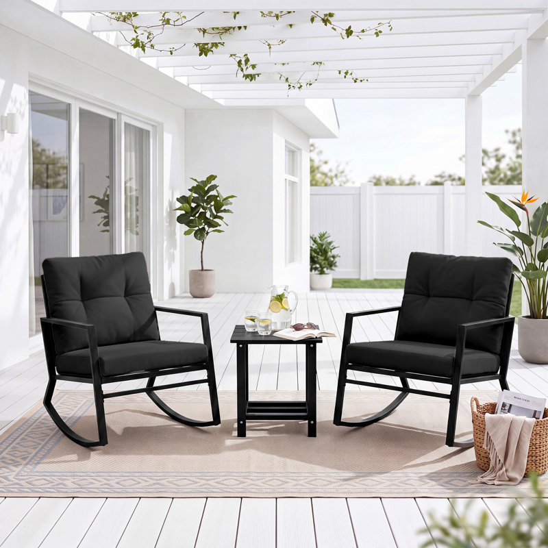Ensemble de conversation berçant pour 2 personnes avec coussins, Black