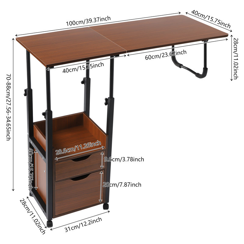 Overbed Table with Wheels-Height Adjustable Over Bed Desk, Blue