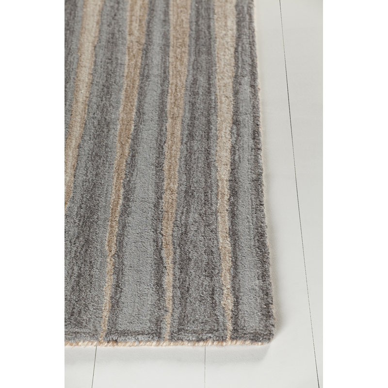 Handmade Anya Striped Gray Wool Rectangular Rug 7'9" x 10'6"