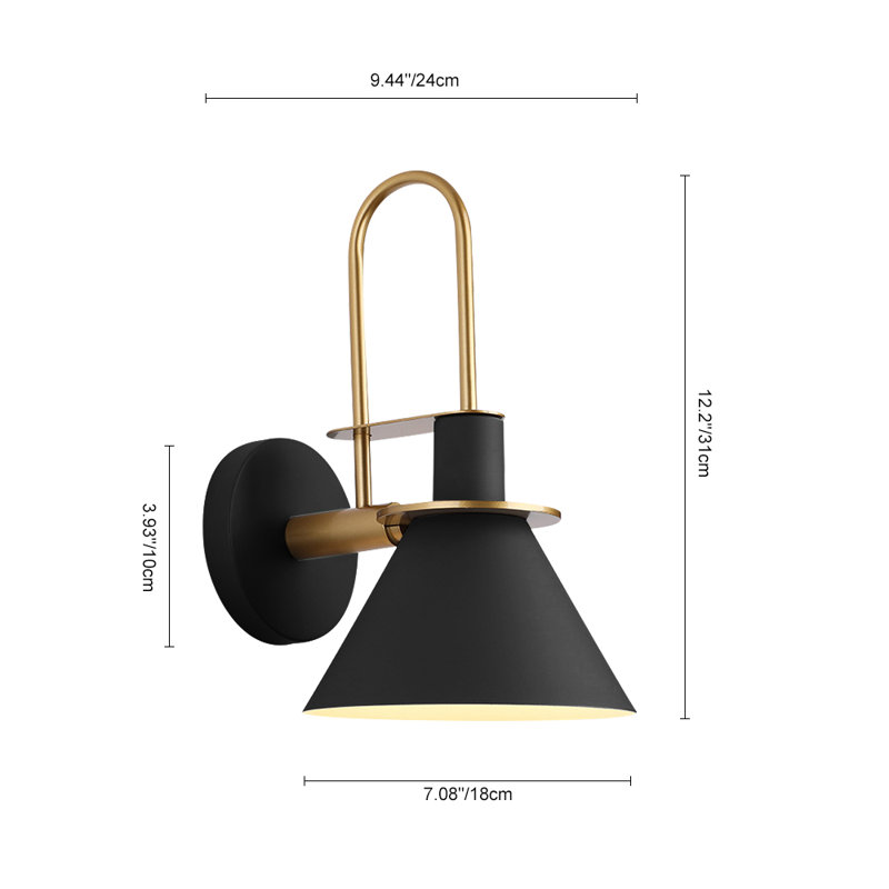 Jacoline 1 - Light Cone Armed Sconce, Black