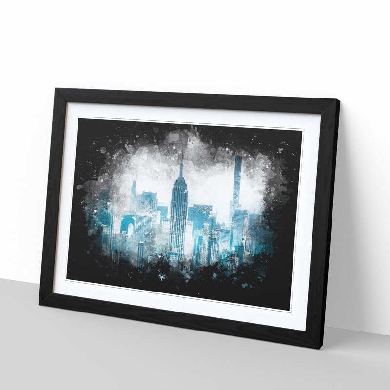 Manhattan New York Skyline - Picture Frame Graphic Art Print, 33cm H x 45cm W x 2cm D, Black Framed