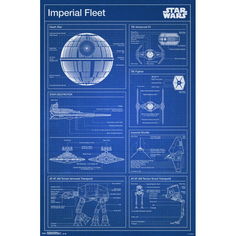 Star Wars Imperial Fleet Blueprint Wall Poster, 22.38" x 34"
