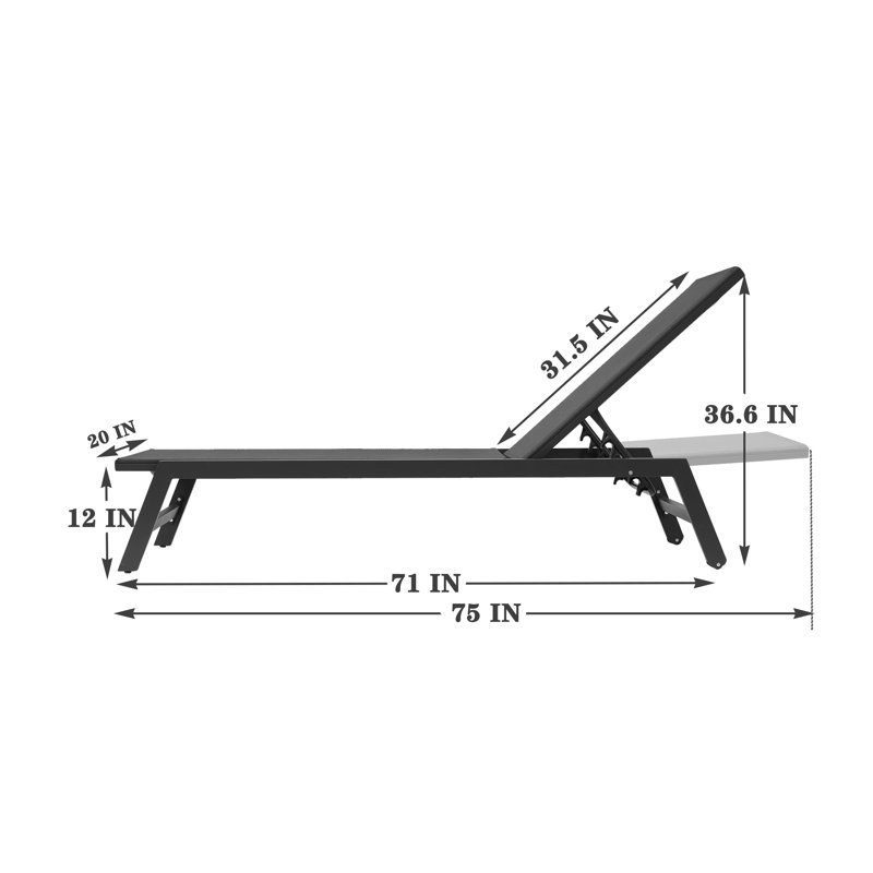 Chaise longue inclinable longue 75 po (ensemble de 2), Noir