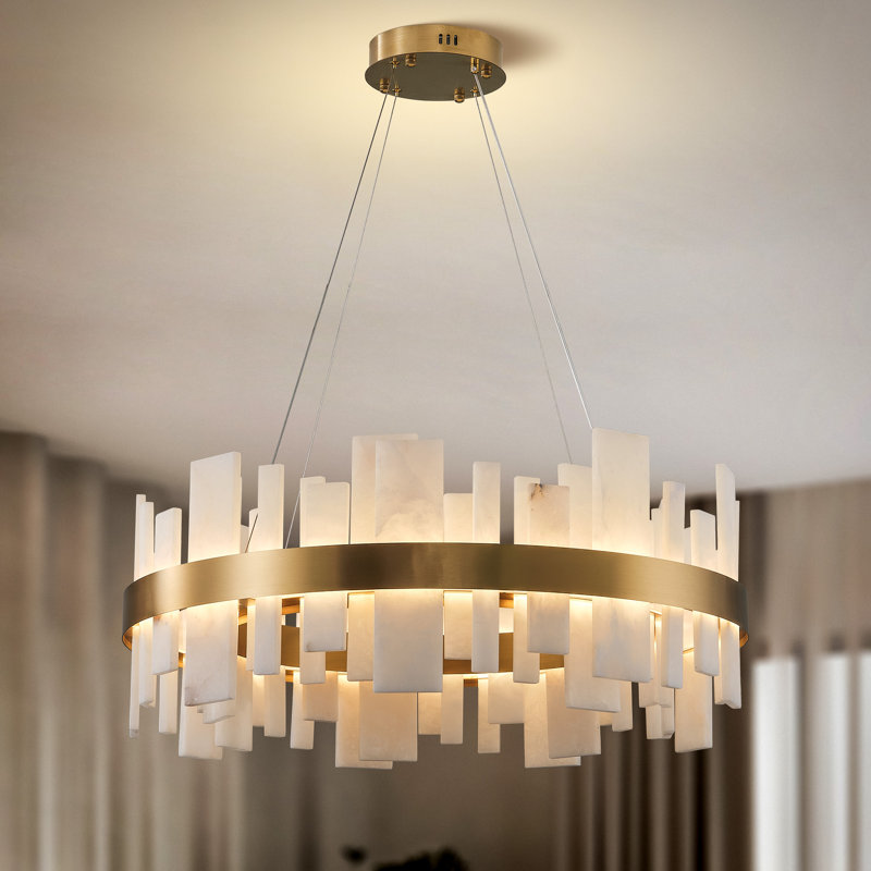 Correia 31.5" Alabaster Dimmable LED Kitchen Island Round Chandelier, Brass