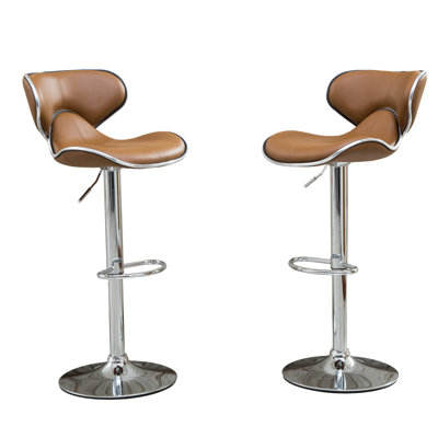 Siège pivotant réglable en similicuir couleur chameau avec base en métal rembourrée de mousse, rotation à 360 degrés et repose-pieds pour salon, bar à manger, bureau, ensemble extérieur 2 pièces, chameau. Spin. Coussin.