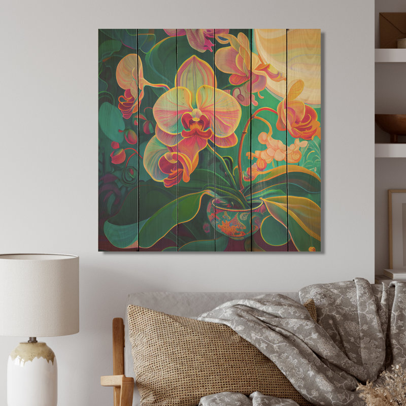 Orchidée en fleurs dans des couleurs vives rétro III - impression, H 24 po x l 24 po x P 1 po, Toile tendue