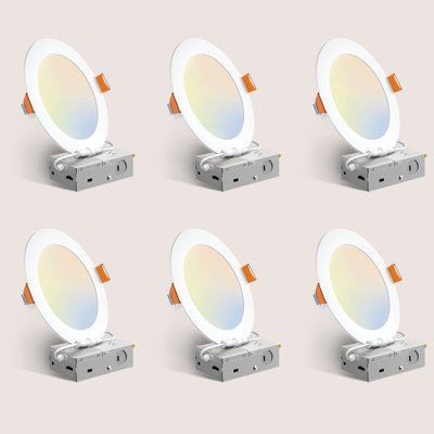 6-Pack 6 Inch Ultra-Thin Recessed LED Light, 12W, 5CCT Selectable, Dimmable Canless Downlight