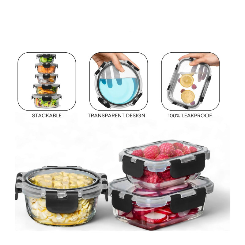 Ensemble de 30 contenants en verre pour aliments avec couvercles hermétiques