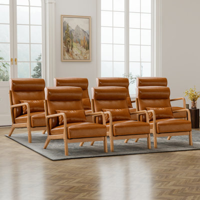 Osias 26'' Wide Transitional Traditional Faux Leather Accent Chair with Lumbar Pillow(Set of 7)