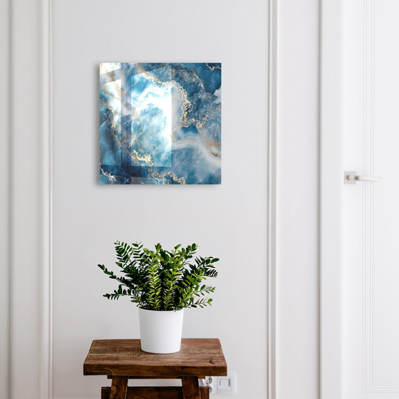 Decorative key box for wall, Opens to the right, 30x30x5, Black, Blue and beige patterns with a hint of mystery, 