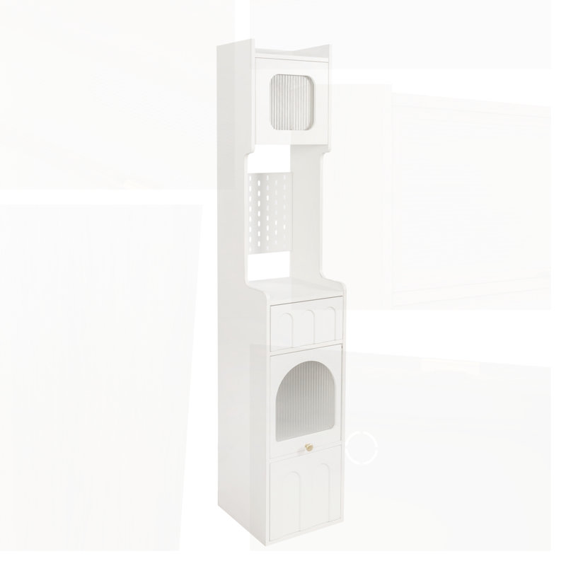 Grand Casavant de rangement de salle de bain étroit avec 1 porte, 2 tiroirs et panneau perforé pour une organisation polyvalente et une utilisation efficace de l'espace