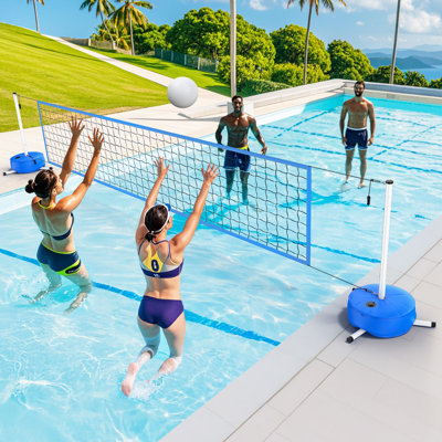 Pool Volleyball Net Set Pool Volleyball Game,Adjustable 15ft-32ft Length Portable Outdoor