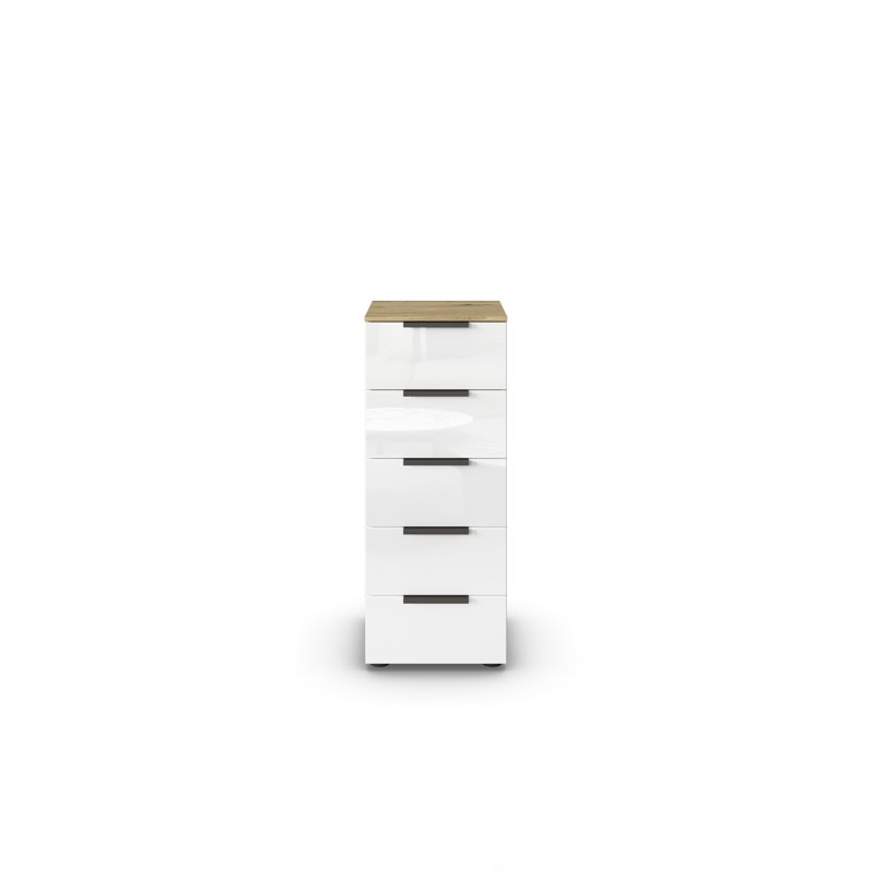 Flipp 5 Drawer 40Cm W Chest, Artisan Oak/White Glass/Graphite