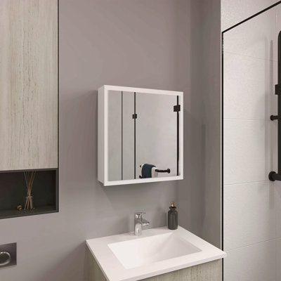 Pharmacie à miroir H 21,1 po x l 19,7 po, une porte avec quatre tablettes intérieures pour la salle de bain et la cuisine