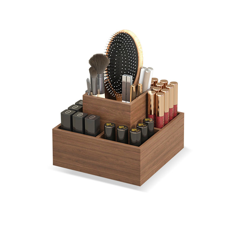 Boîte de rangement pour rouge à lèvres de bureau Coiffeuse rotative en bois Boîte de rangement pour cosmétiques