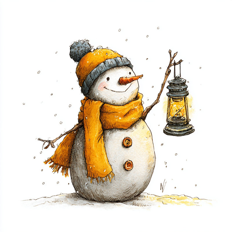 «Cozy Lantern Snowman», art mural sur toile tendue, H 12 po x l 12 po