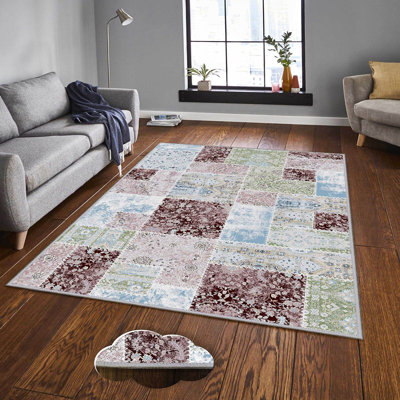 Tapis brun / bleu / rose en polyester tissé à la machine Kauffman