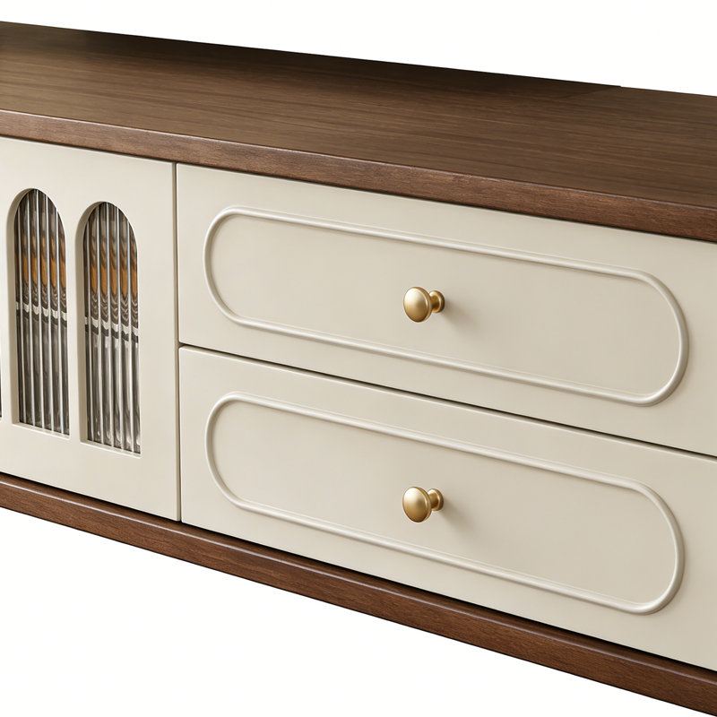 Meuble télé vintage américain haut de gamme, H 20,86 po x L 78,74 po x l 15,74 po, Blanc / noir / brun noisette