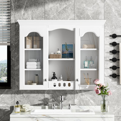 Armoire à pharmacie murale avec 2 portes en verre et tablettes réglables