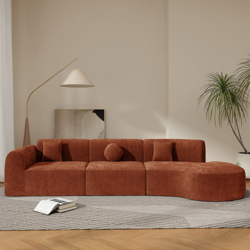 Boneless 140" Modern Curved Sectional Sofa with High-Density Fully Compressed Sponge and Chaise Lounge, 3-Piece Set, Fully Assembled Right Hand Facing, Perfect for Living Room, Lounge