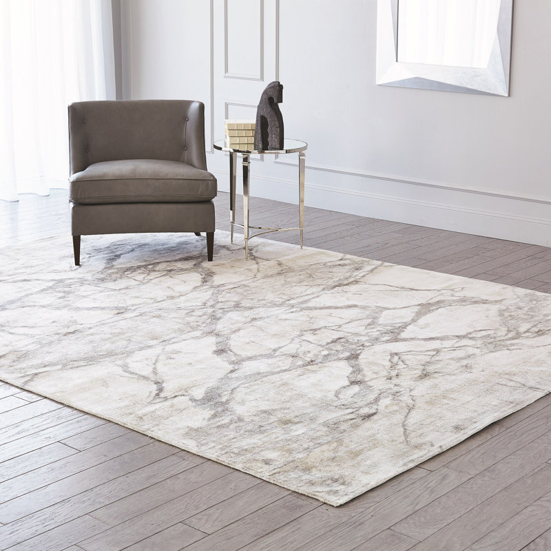 Mirror Match Marble Area Rug in Beige/Gray, Rectangle 9' x 12'