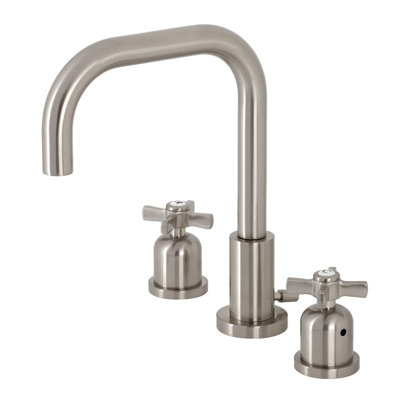 Kingston Brass Millennium Two-Handle 3-Hole Deck Mount Widespread Bathroom Faucet with Brass Pop-Up Drain