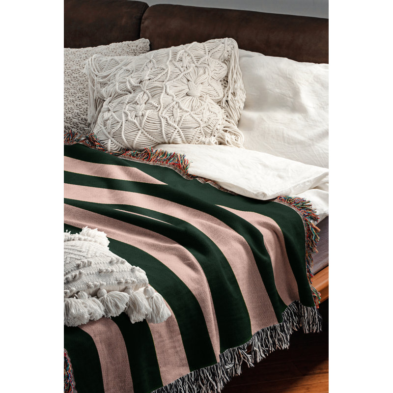 Jeté en mélange de coton Cassian, Rose / vert, L 80 po x l 60 po