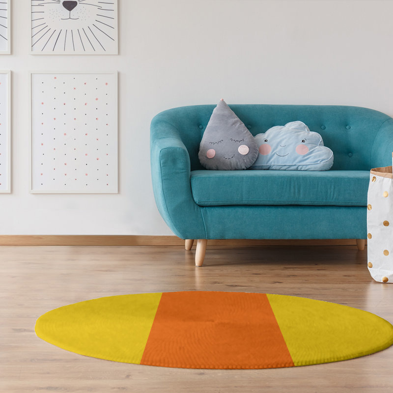 Tapis jaune/orange tissé à plat Miami, Rond 5 pi