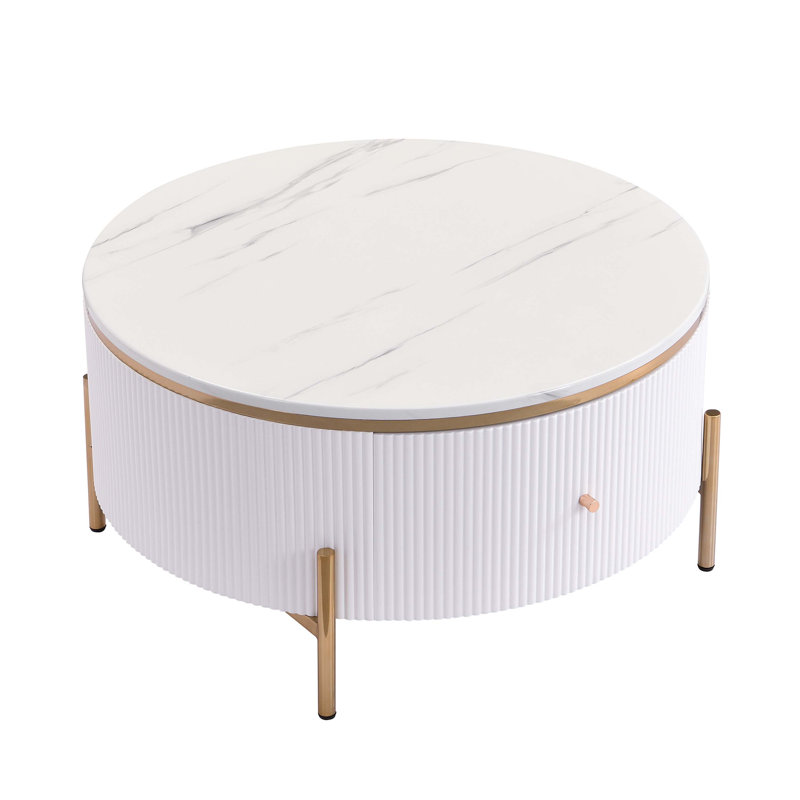 Aldwyche Coffee Table with 2 large Drawers Storage, Accent Table,Living Room Table, Off-White