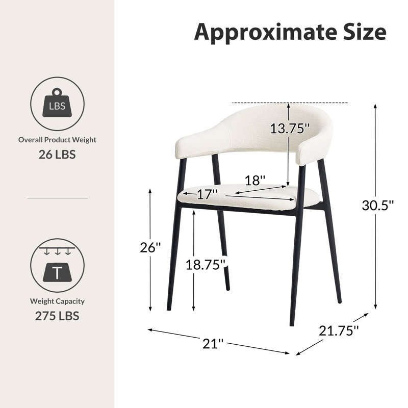 Remedios Modern Dinning Chair With Metal Legs, 6, Beige