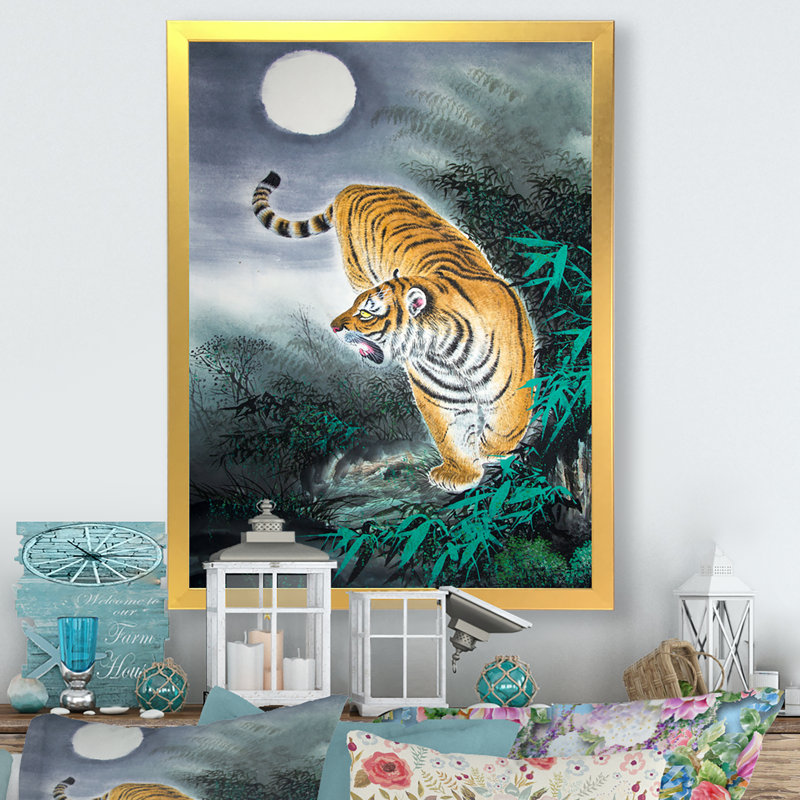 Peinture traditionnelle chinoise du tigre - Décoration murale traditionnelle sur toile, H 40 po x l 30 po x P 1,5 po