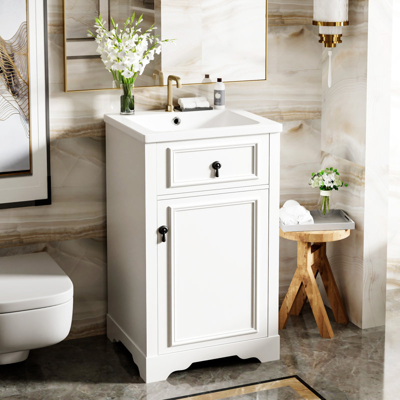 Bathroom Vanity With Ceramic Sink, Blanc, Noir, noir, noir, noir