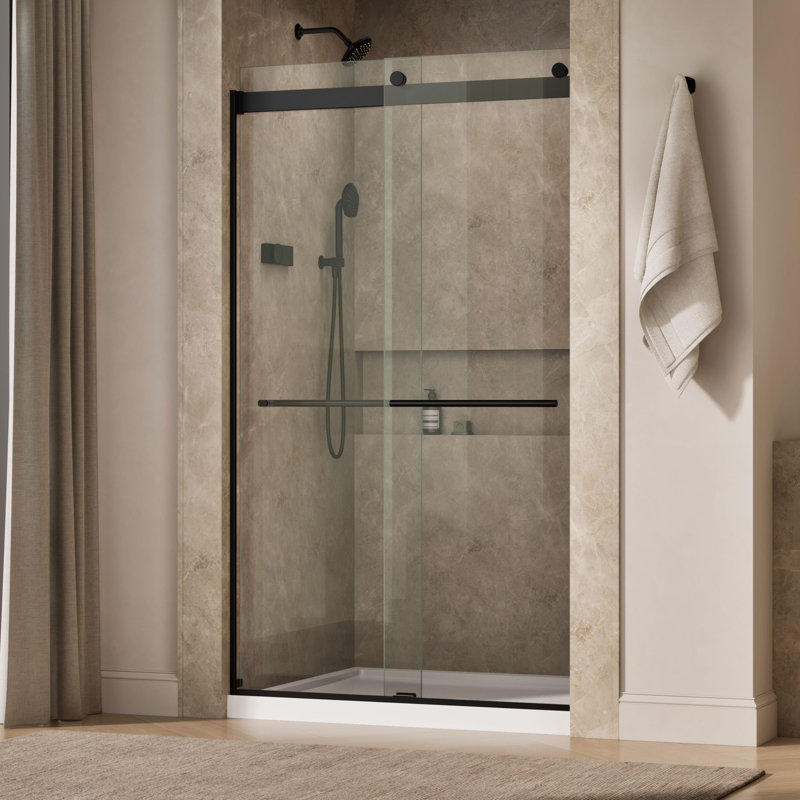 Levity Plus Less Sliding Shower Door, 81-5/8 In. H X 44-5/8 - 47-5/8 In. W, With 3/8 In.-Thick Crystal Clear Glass, Black
