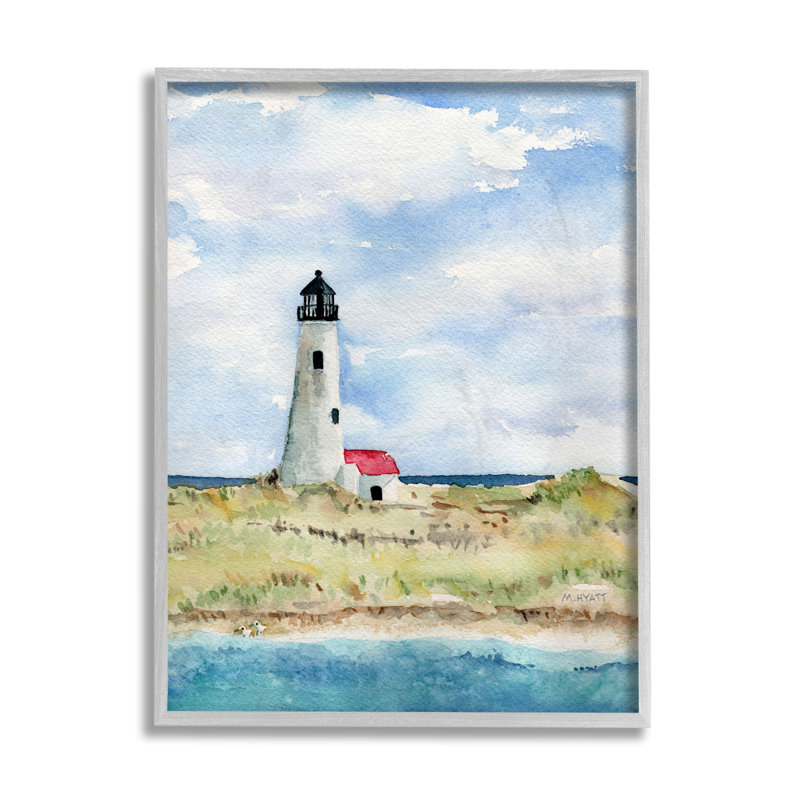Phare sur la péninsule, paysage côtier doux, Estampe numérique Farmhouse, H 20 po x l 16 po