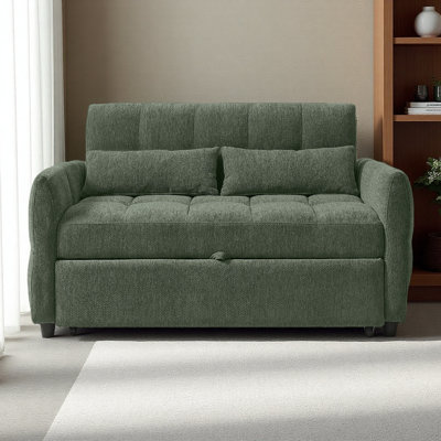 52.8" Loveseat Sofa Pull-Out Sofa Bed Tufted Sleeper Sofa With An Adjustable Backrest, Three USB Ports And Two Lumbar Pillows