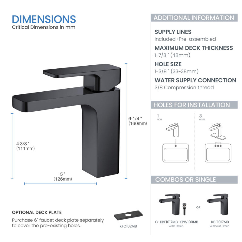 Blaze Single-handle Bathroom Faucet with Drain Assembly, Matte Black