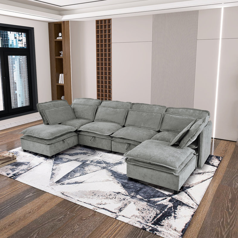 Canapé modulaire moderne avec coussins de siège de rangement, Polyester gris